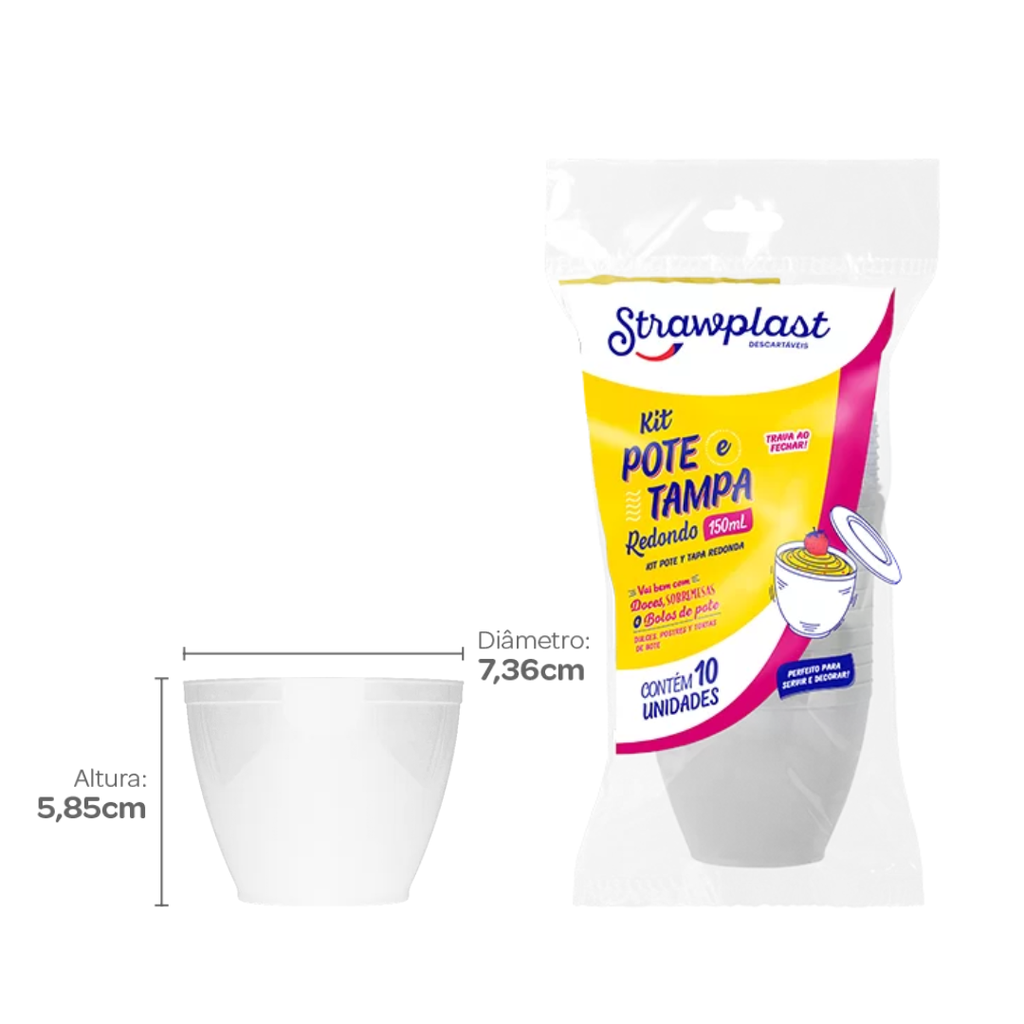 KIT POTE C/ TAPA 150ml TRANSPARENTE PS PAQ. X 10 UNID