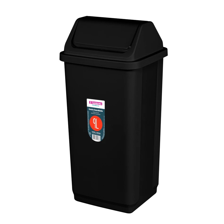 BASURERO CON TAPA VAIVEN DE 9lts - NEGRO