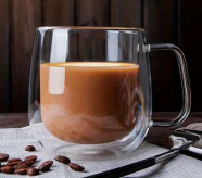 Taza de vidrio doble c/asa 250 ml