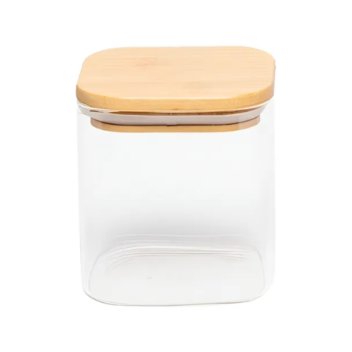 FRASCO DE VIDRIO CUADRADO TAPA BAMBU - 600ml