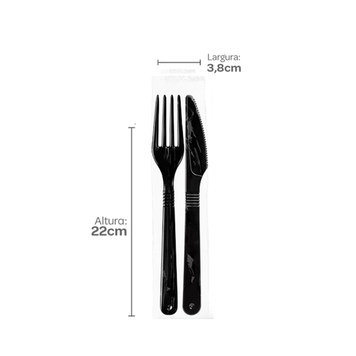 [S724-S10330529] PACK TENEDOR Y CUCHILLO ENVASADO INDIVIDUAL NEGRO PS FUERTE PAQ. X 250 UNID