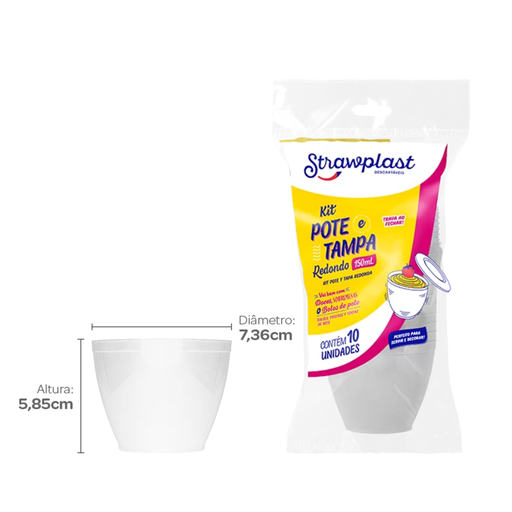 [S765] KIT POTE C/ TAPA 150ml TRANSPARENTE PS PAQ. X 10 UNID