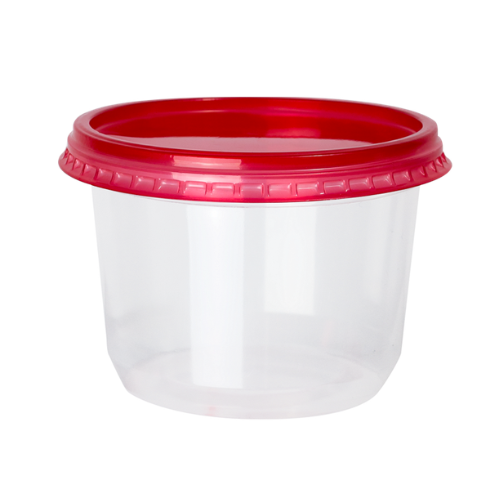 [KIT-500] KIT POTE DESCARTABLE C/TAPA ROJA 500ml TRANS. PP (6 UN) 